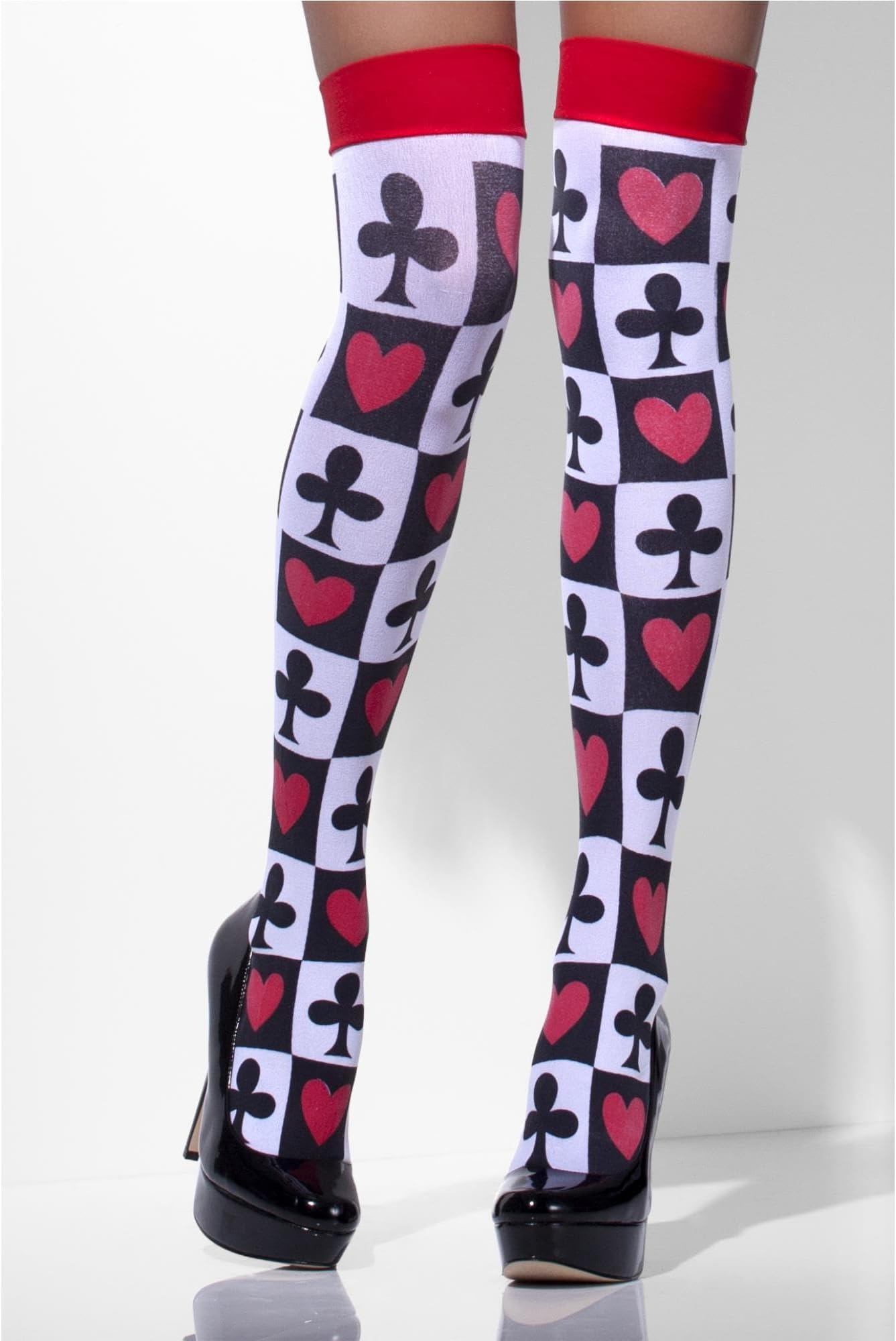 Smiffys Opaque Hold-Ups, Black with Red Bows, Fever Hosiery Fancy Dress, Fever Dress Up Accessories