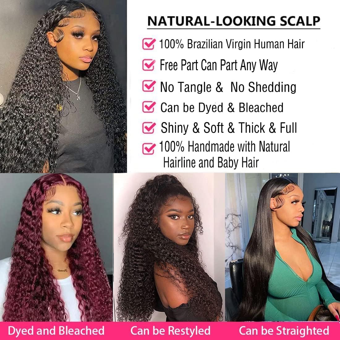 32 Inch Deep Wave Lace Front Wig Human Hair Pre Plucked Glueless Amazon.com : YIJUNDEMA 32 Inch Deep Wave Lace Front Wigs  main image 4