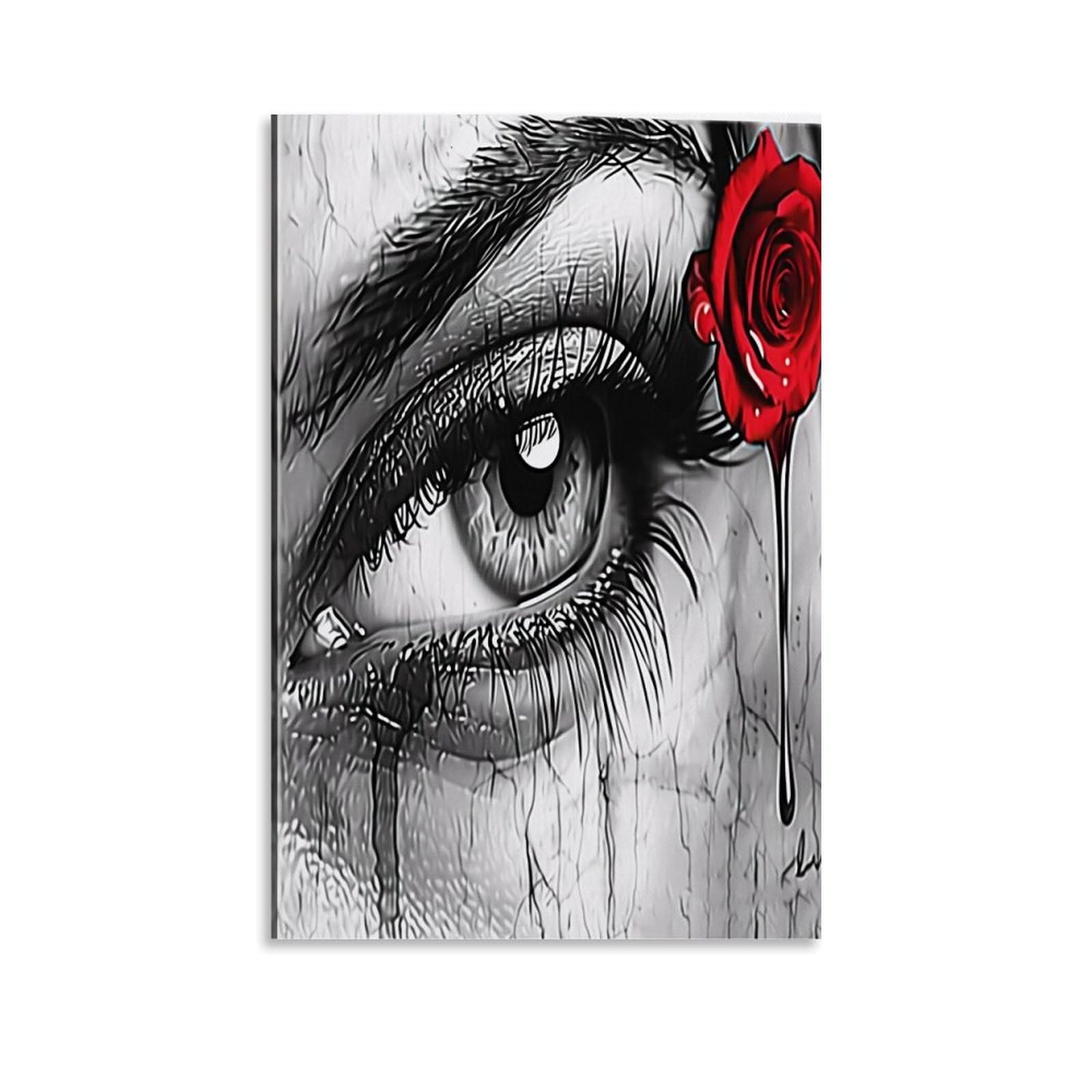 HUERYRYHY Teardrop & Scarlet Rose 04 Poster Wall Art Canvas Vintage Aesthetic Painting Decor for Rooms 24x36inch Unframe-style