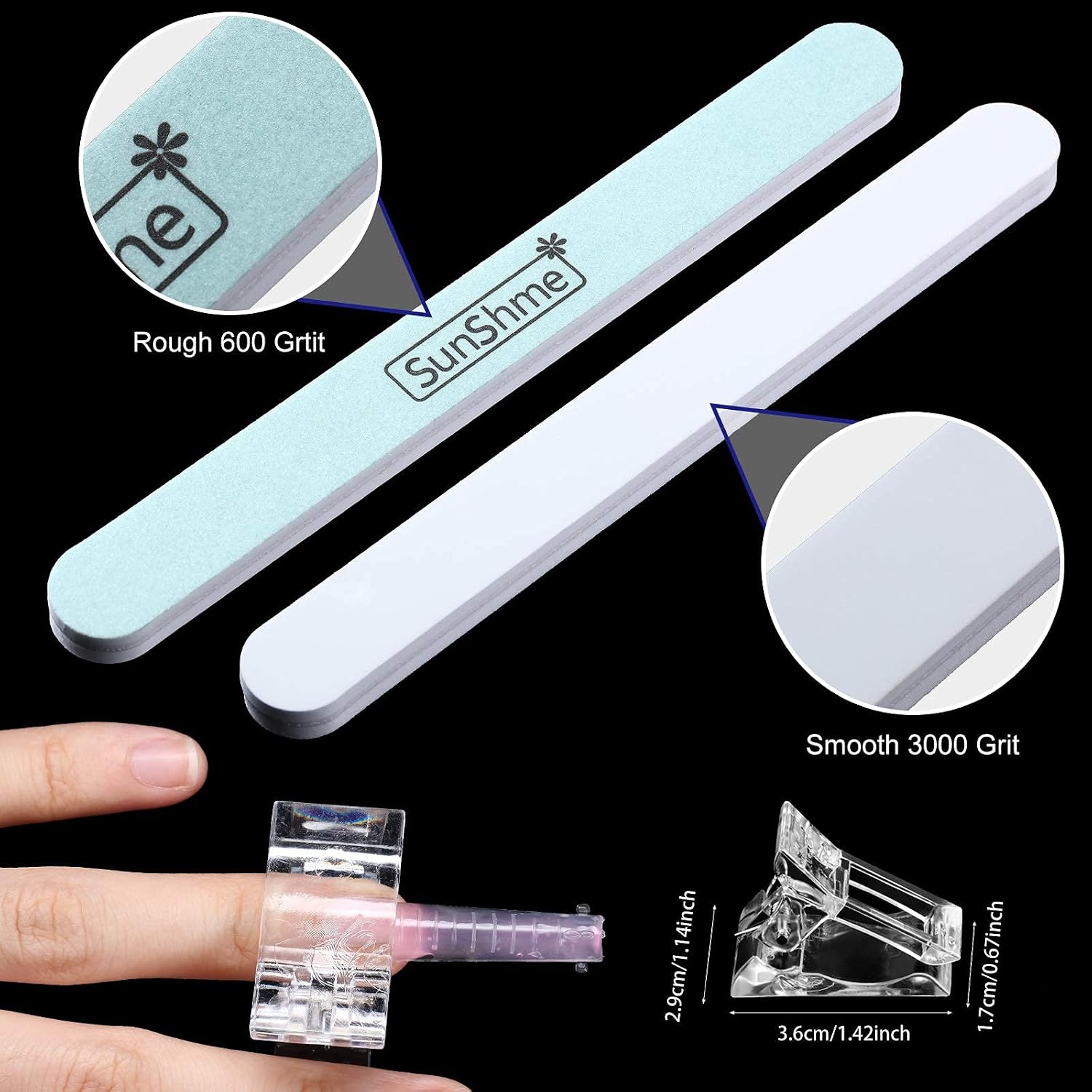 120 Pieces Dual Nail Forms Set Gel Nail Mold Extension Forms Coffin Nail Gel Forms for Acrylic UV Nails Clear with 12 Sizes Scale and Nail Clips Gel Brush Pen 600/3000 Grit Nail Buffer