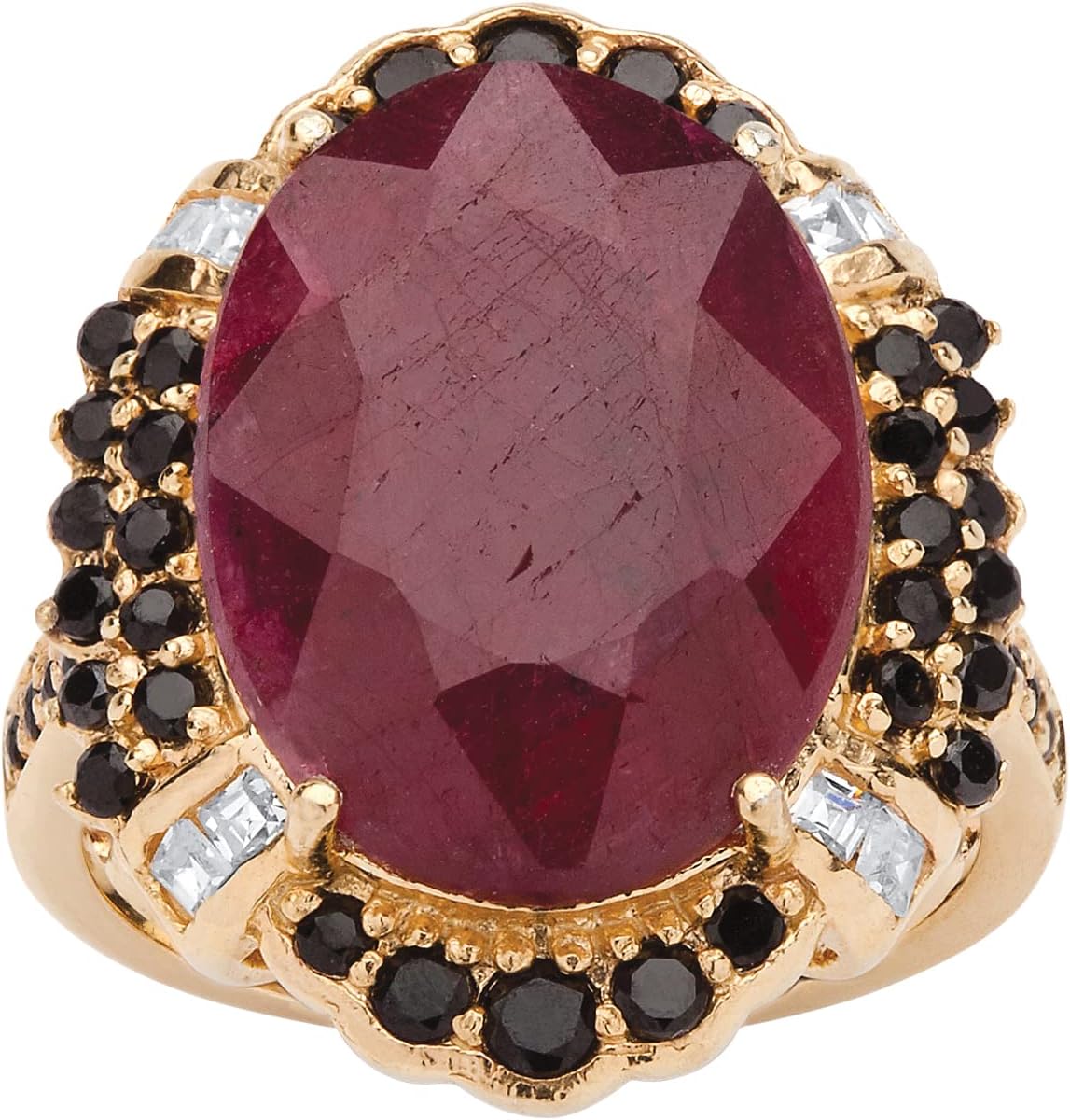 PalmBeach Yellow Gold-plated Sterling Silver Oval Cut Genuine Red Ruby and Princess Cubic Zirconia Spinel Ring Sizes 6-10