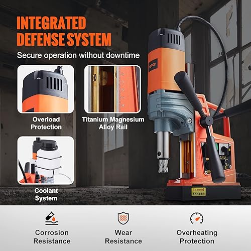 Miniatura 6 de VEVOR Taladro magnético, 1300 W 1.57 pulgadas de diámetro, máquina de perforación de 700 rpm, 2922lbf13000N Prensa eléctrica portátil con velocidad