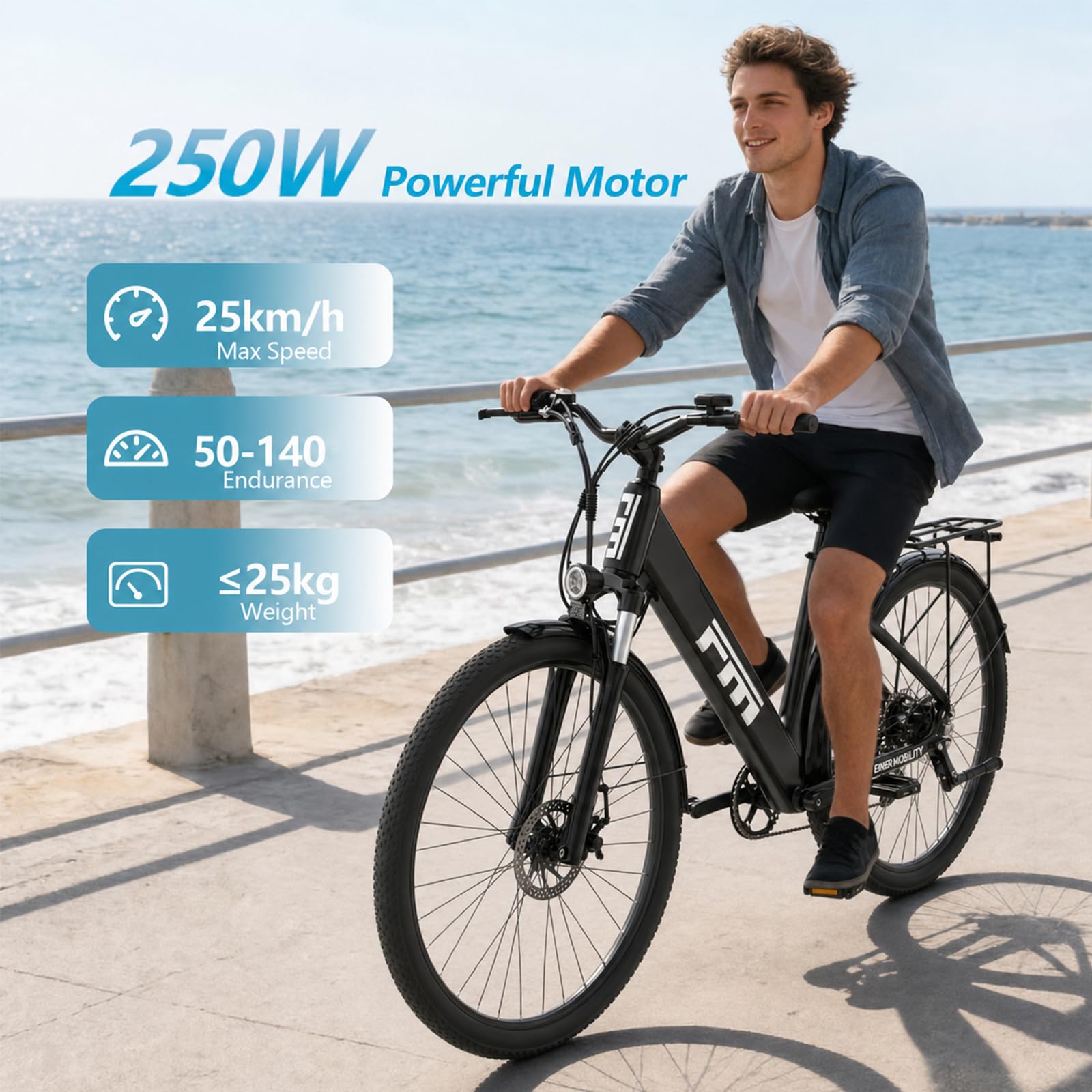 Bicicleta eléctrica de 27,5 pulgadas para mujer y hombre, 7 marchas, con batería de 594 Wh