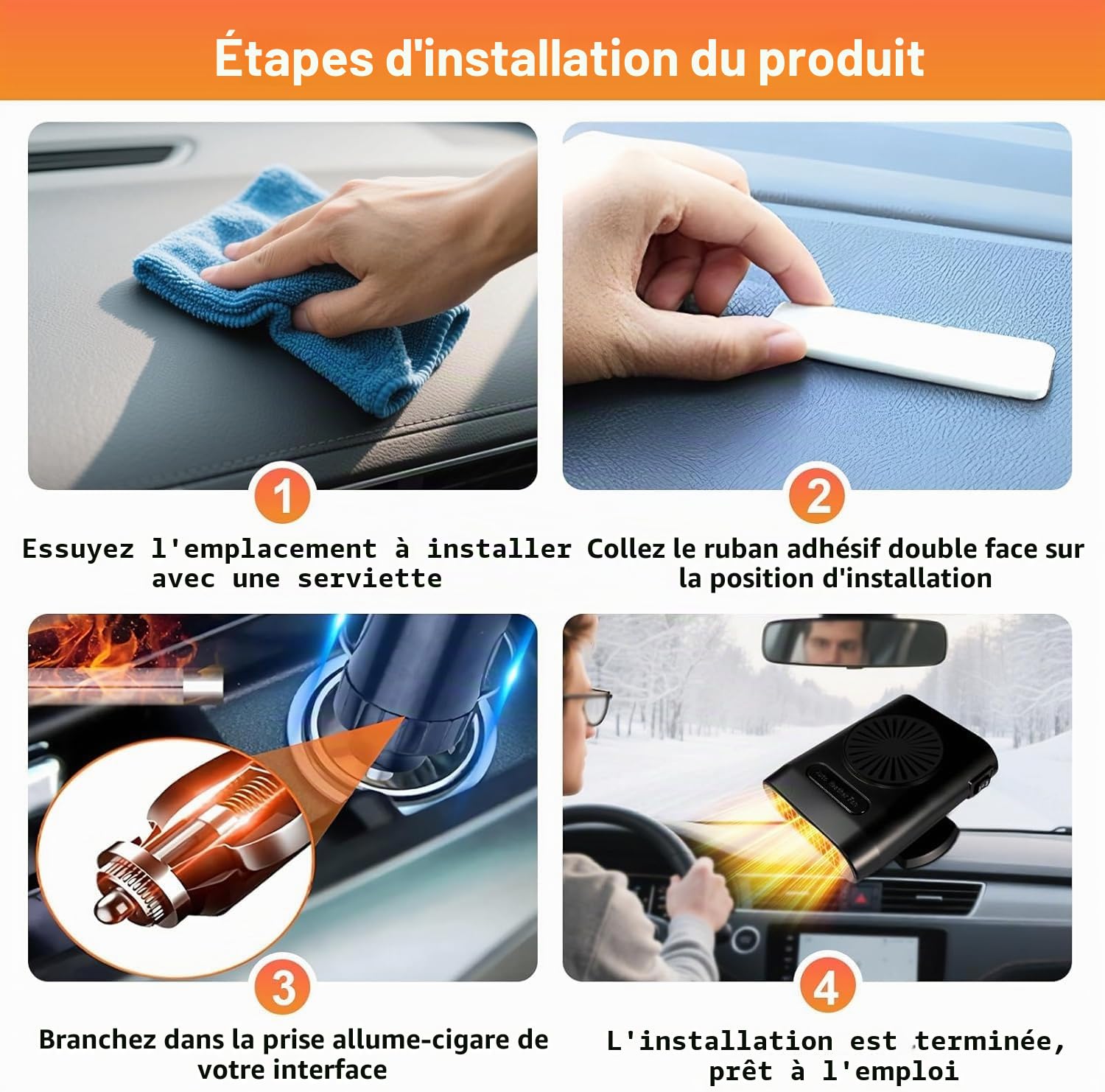 Chauffage de Voiture, Portable 12V 200W pour l'hiver Anti-buée dégivreur, Chauffage Rapide, pour Pare-Brise Prise dans l'allume-Cigare de la Voiture