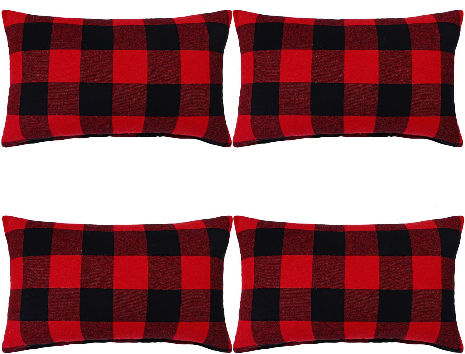 Aneco 4 Pack Buffalo Plaid Throw Pillow Covers Black and Red Plaid Cushion Covers Throw Pillow Cases, 12 x 20 Inches
