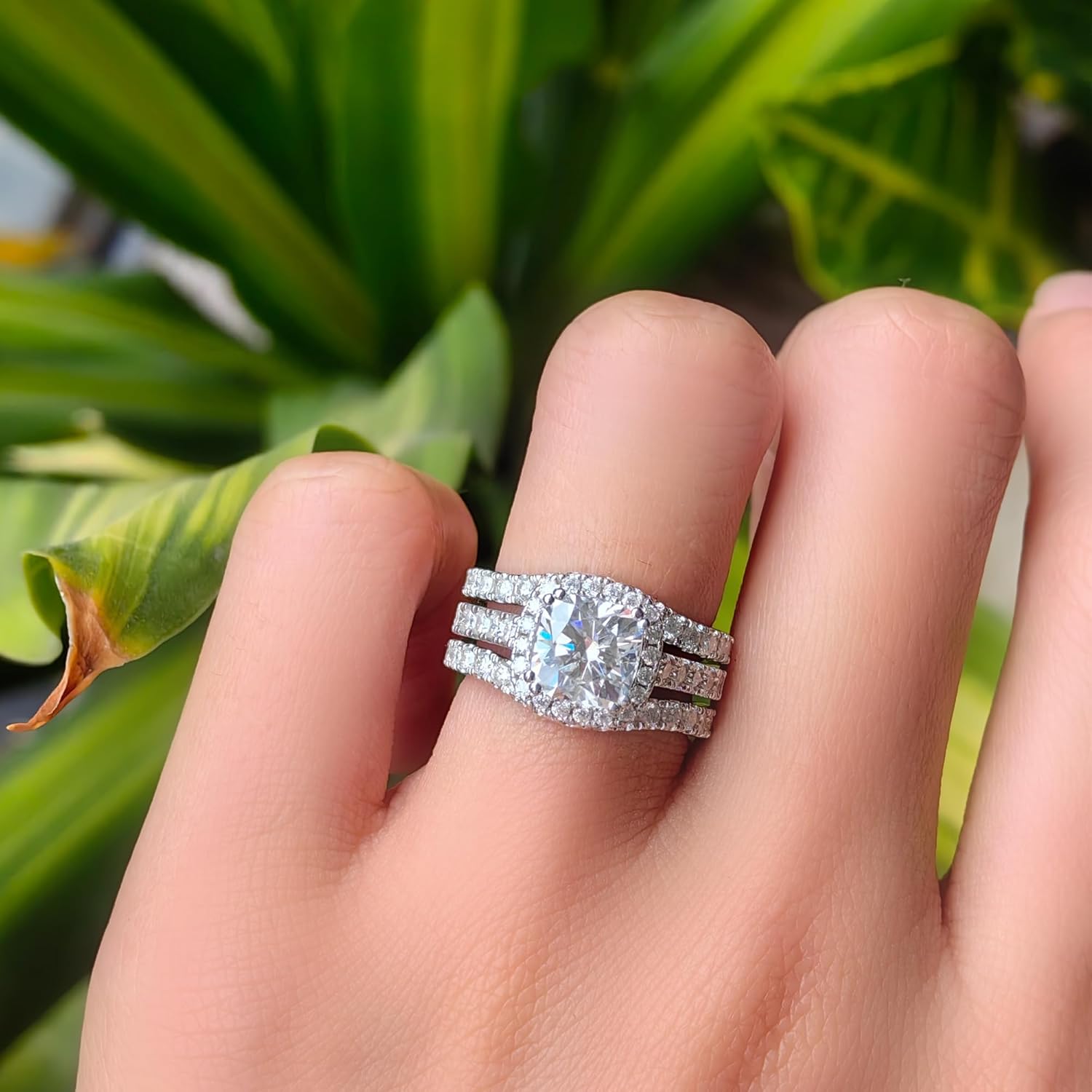 DovEggs Moissanite Enhancer Rings for Women 0.85CTW FGH Moissanite Lab Created Diamond Half Eternity Curved Guard Wedding Rings Sterling Silver with 18K White Gold Plated Anniversary Promise Ring for Her