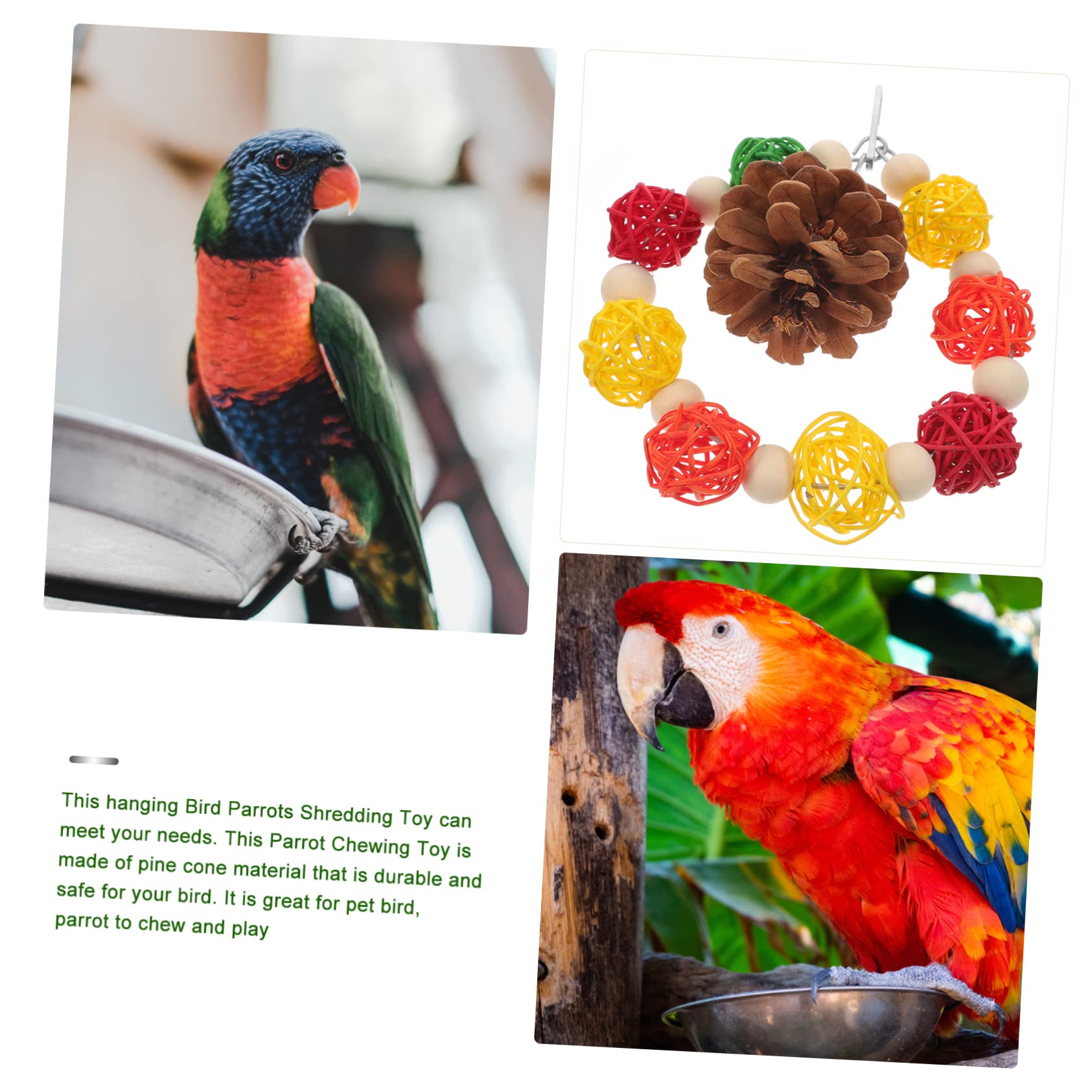 BESPORTBLE 4piezas Juguete para Pájaros De Masticar Piña Natural y Bola De Ratán Juguete De Forrajeo para Loros y Pequeños Animales Accesorio Colgante para Entretenimiento y Ejercicio De