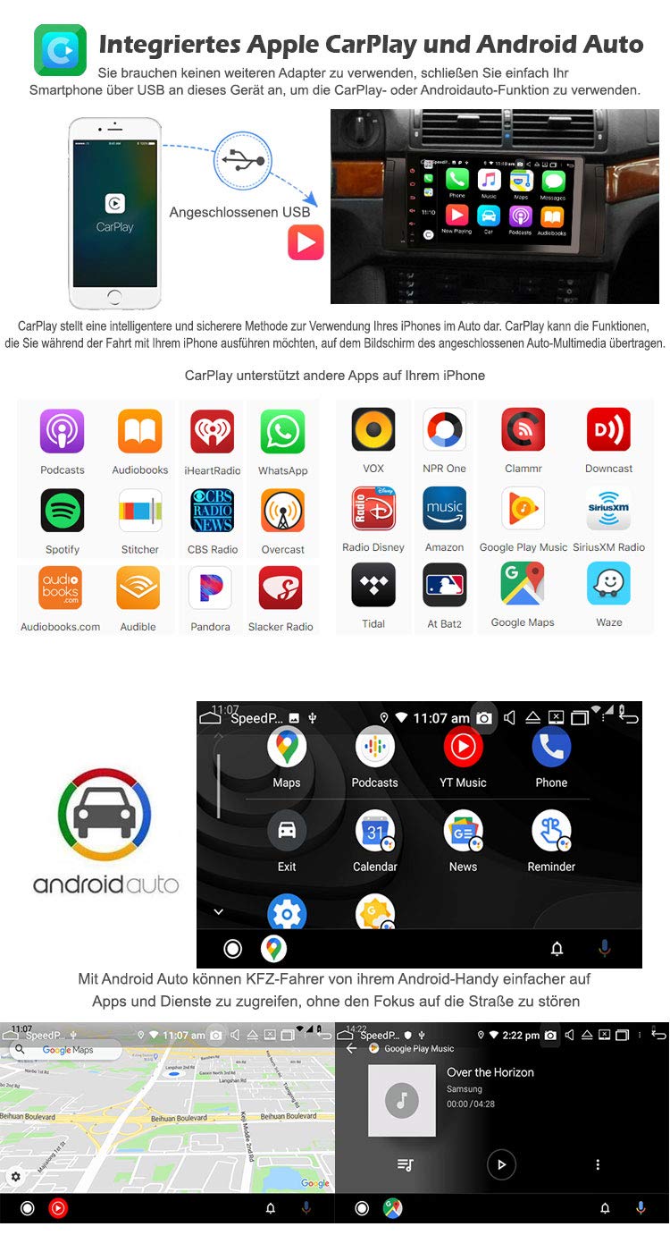 Erisin 9 Pouces 8-Core 4GO RAM+64GO ROM Android 10 Autoradio pour BMW Série 5 E39 X5 E53 M5 Soutien GPS Navigation Dab+ Écran Tactile Prise en Charge CarPlay Android Auto Bluetooth WiFi DSP FM