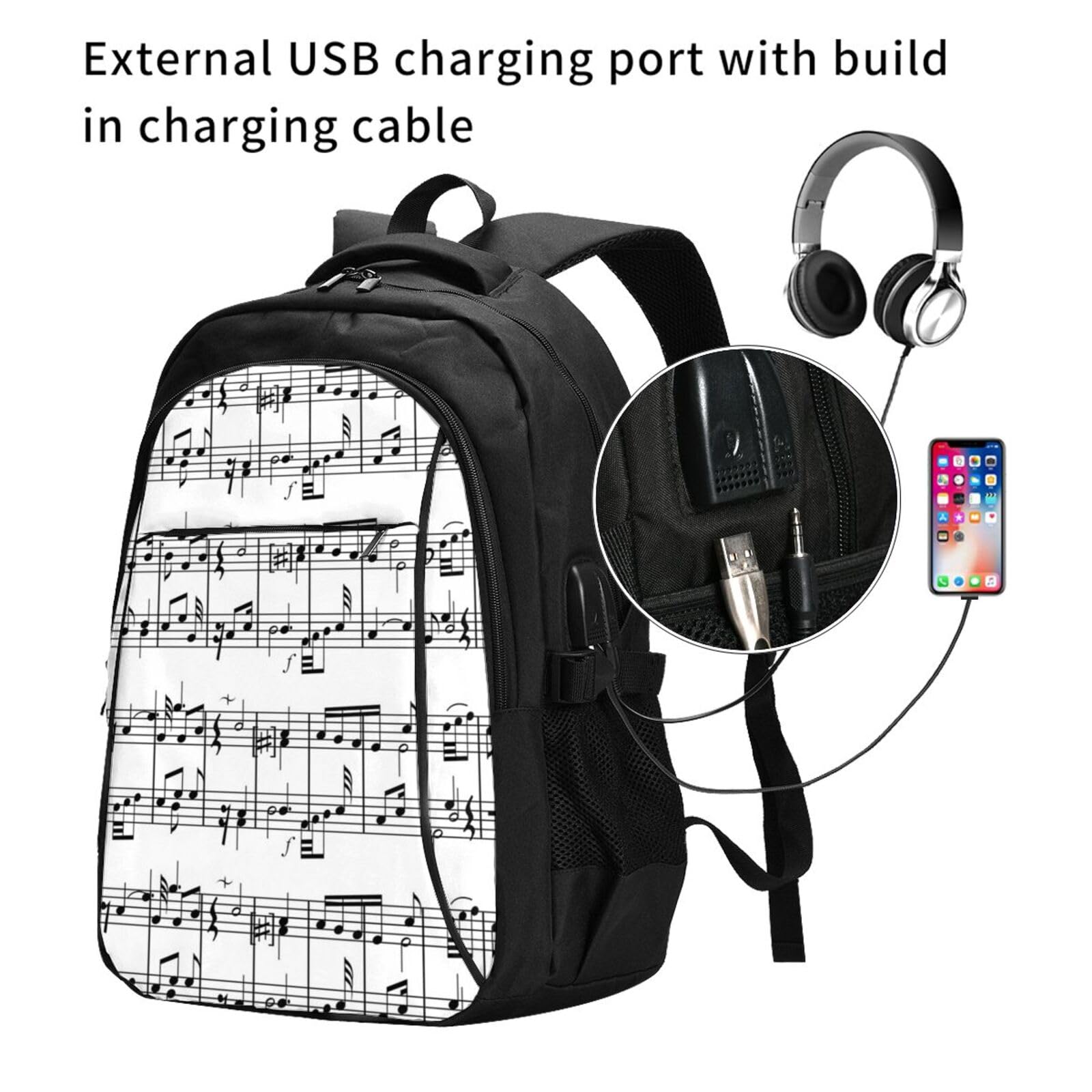 InOmak Musiknoten – Symbol für musikalische Noten, Reiserucksack, Freizeitrucksack, Schulrucksack, Laptop-Rucksack für Damen und Herren