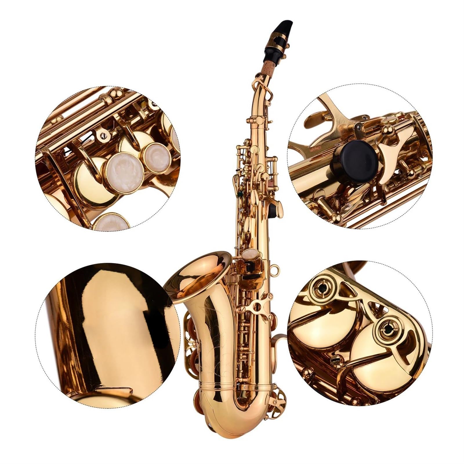 Bb Saksofon Sopranowy Saksofon Materiał Mosiężny Złoty Lakier Instrument Powierzchniowy Z Rękawiczkami W Etui Szczotka Do Tkanin Pasek Z Trzciny profesjonalny Saksofon