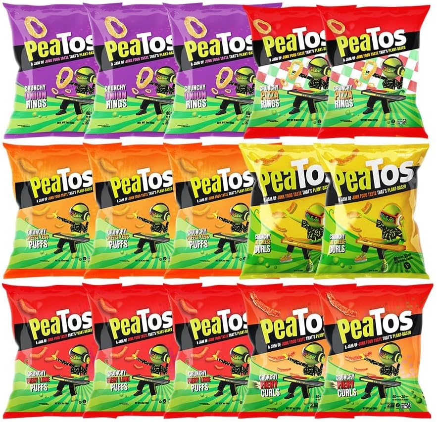 PeaTos® - the Craveworthy upgrade to America's favorite snacks - PeaTos 6 flavor Party Mix Variety Pack in Snack Sized Bags (15 pack) full of “JUNK FOOD” flavor and fun WITHOUT THE JUNK.