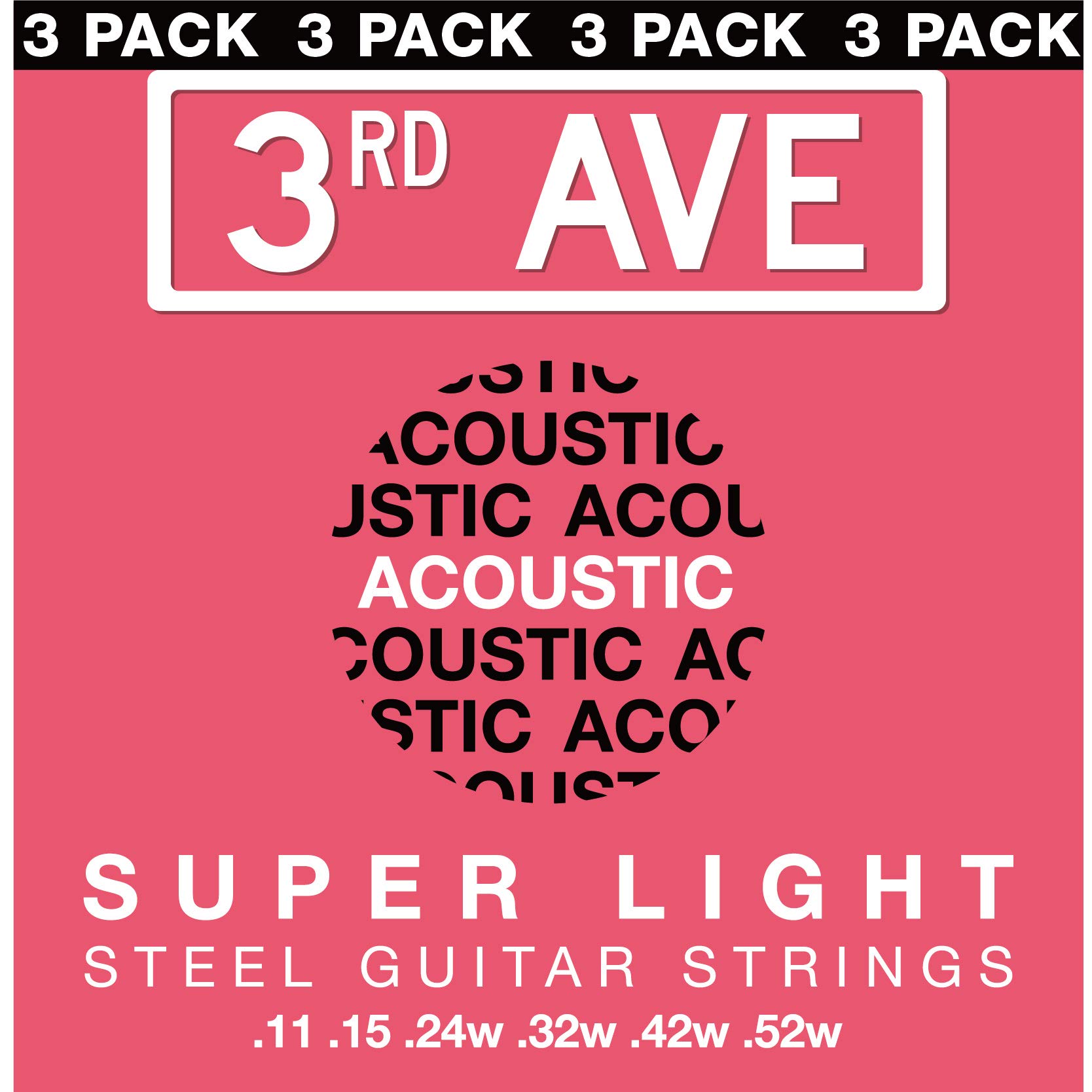 3rd Avenue Super Light Phosphor Bronze Acoustic Guitar Strings 11-52 Pack of 3 Sets