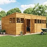 BillyOh 20x10 Switch Pent Log Cabin Wooden Garden Shed | 28x28 Framing Garden Storage Shed with Customizable Doors & Windows, Overlap Cladded Walls, Green Mineral Roof Felt | Versatile Outdoor Storage