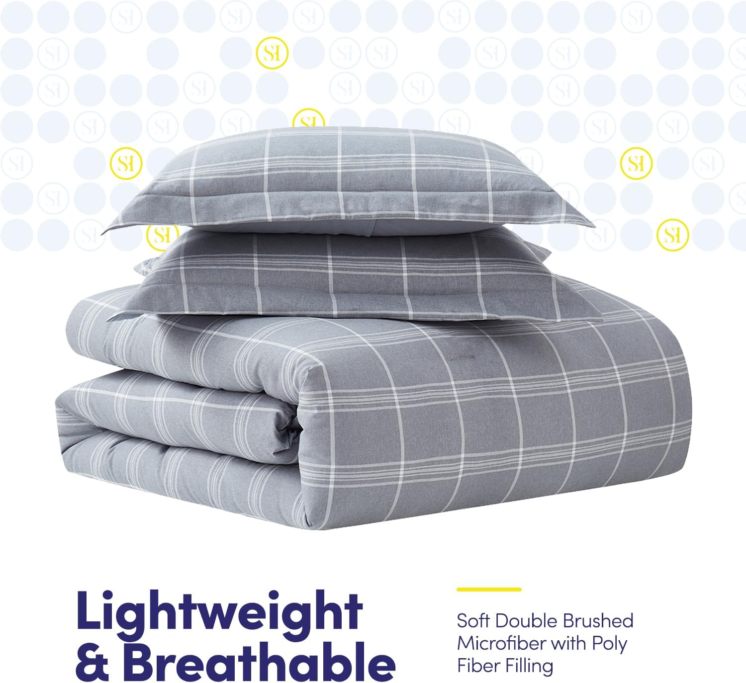 7 Piece Comforter Set Bag Solid Color All Season Soft Down Alternative Blanket & Luxurious Microfiber Bed Sheets, Twin, Gray Plaid - Image 4