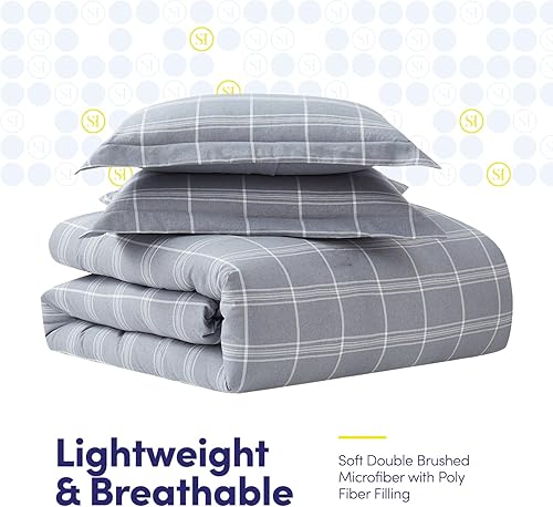 Miniatura 4 de Juego de 7 piezas de edredón con relleno alternativo en color sólido, suave para todas las estaciones y lujosas sábanas de microfibra, matrimonial,