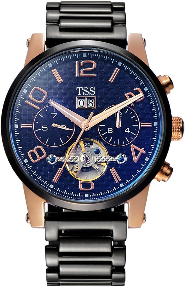 Men’s Automatic Tourbillon Watch T8031 - Stainless Steel Round Watch Protective Mineral Blue Coated Window - Precise Movement Analog Display - Water Resistant Up to 30m