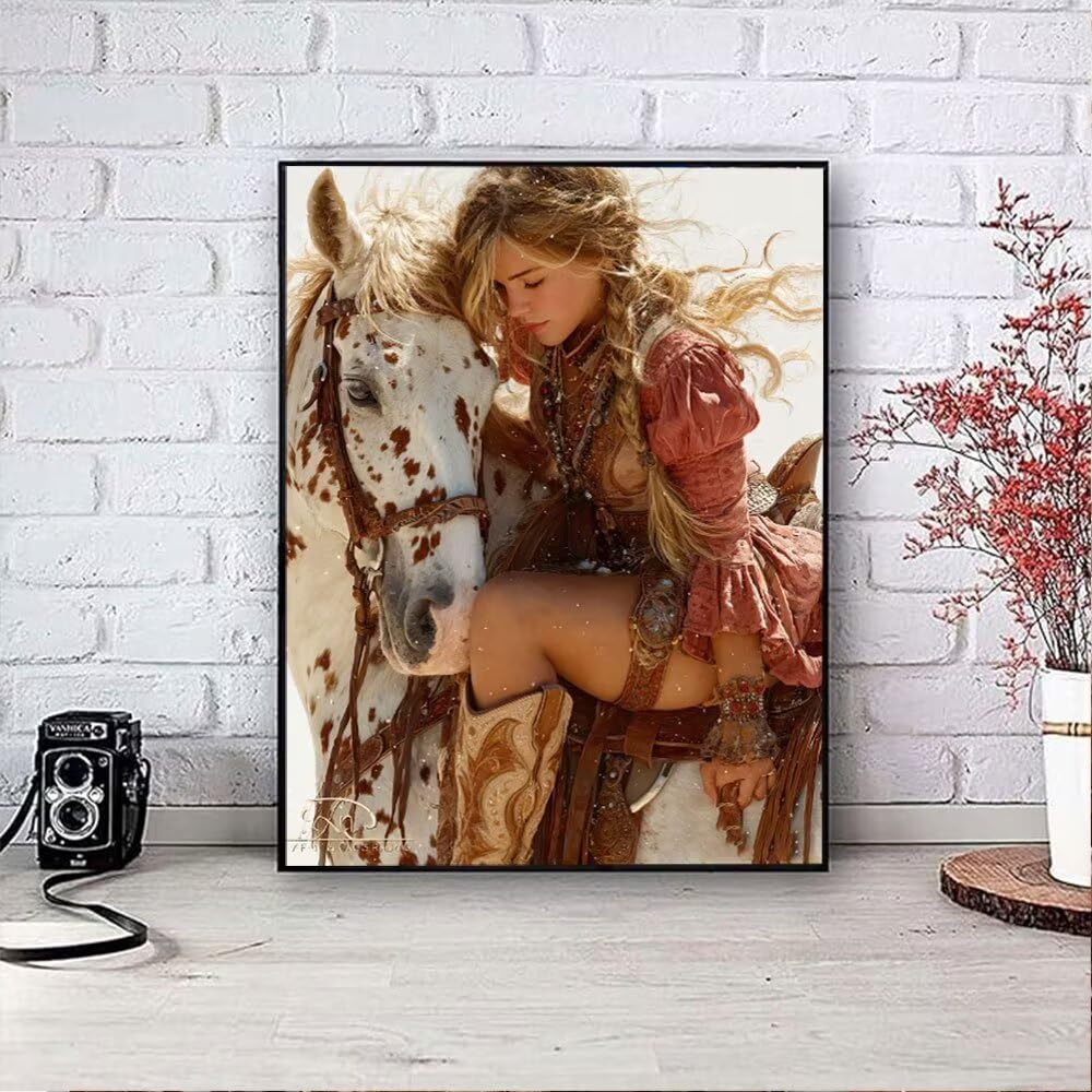 Kobiety I Konie Diamentowe Malowanie Dorosłych Zestawów, 5D Wiertło Okrągłe Diamenty Malarstwo Dzieci Malarstwo, Diamant Art Haft Cross Stitch Obrazy, Mozaika Sztuka Do Dekoracji Ściany 80x110cm HJ8