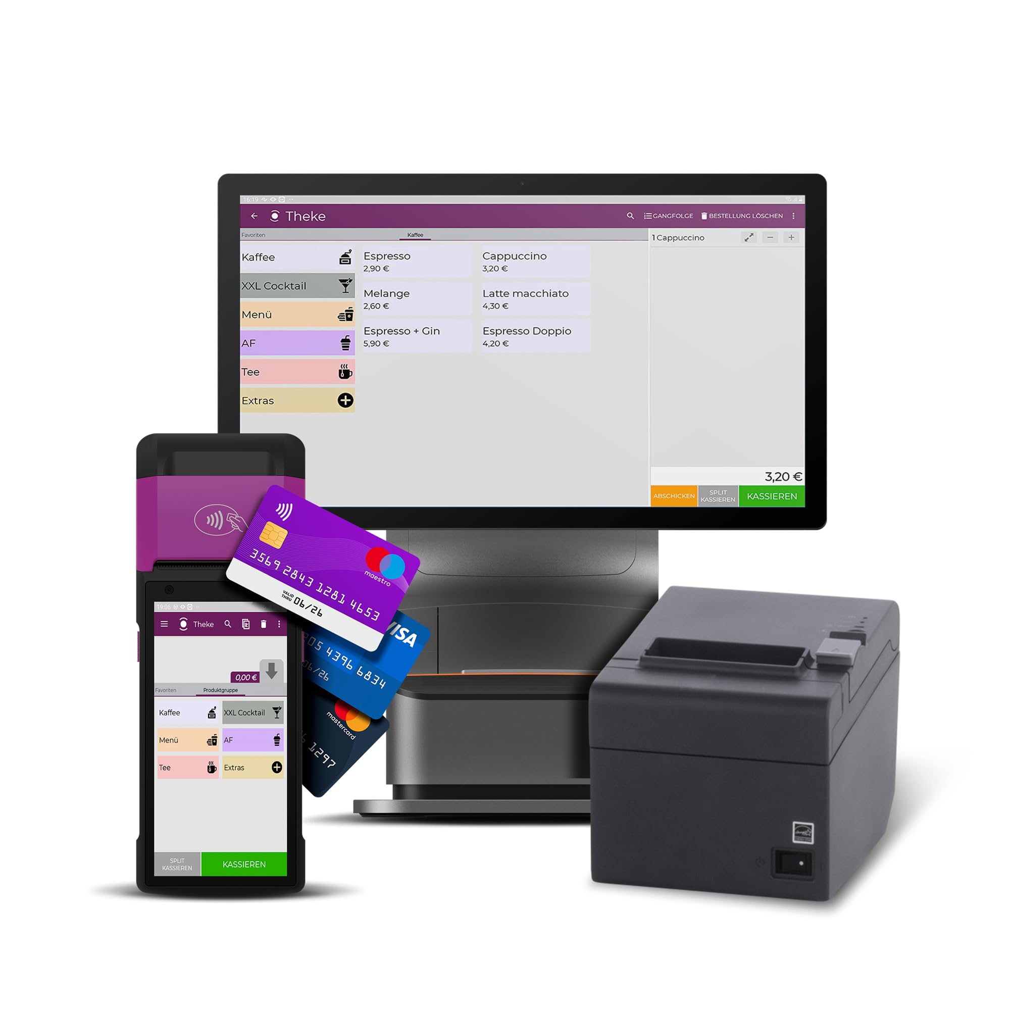 Registrierkasse TSE ready - Kassensystem mit Kartenterminal (POS) und integriertem Bondrucker - Kasse mit Kartenzahlungsgerät für Gastronomie, Handel sowie GRATIS Ersteinrichtung des Ordersystem