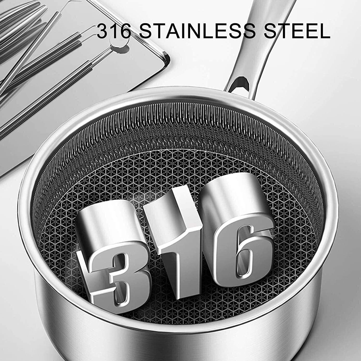 Padella antiaderente in acciaio inox con coperchio, manico ergonomico per salse, stufati e uso quotidiano in cucina