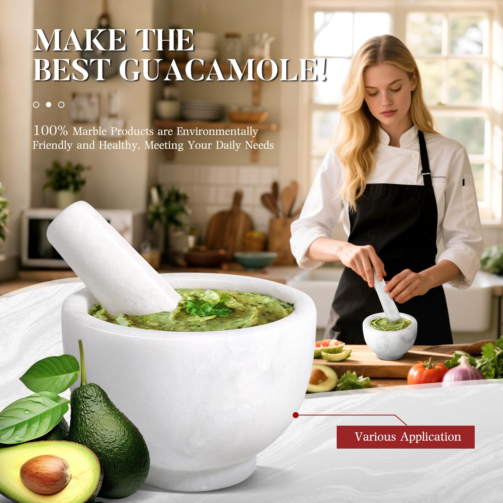 Koville Juego de mortero y mortero de mármol de lujo Namib Fantasy, tazón de amoladora para guacamole, salsa, trituradora de píldoras, especias, hierbas, ajo, nueces, amoladora resistente para cocina