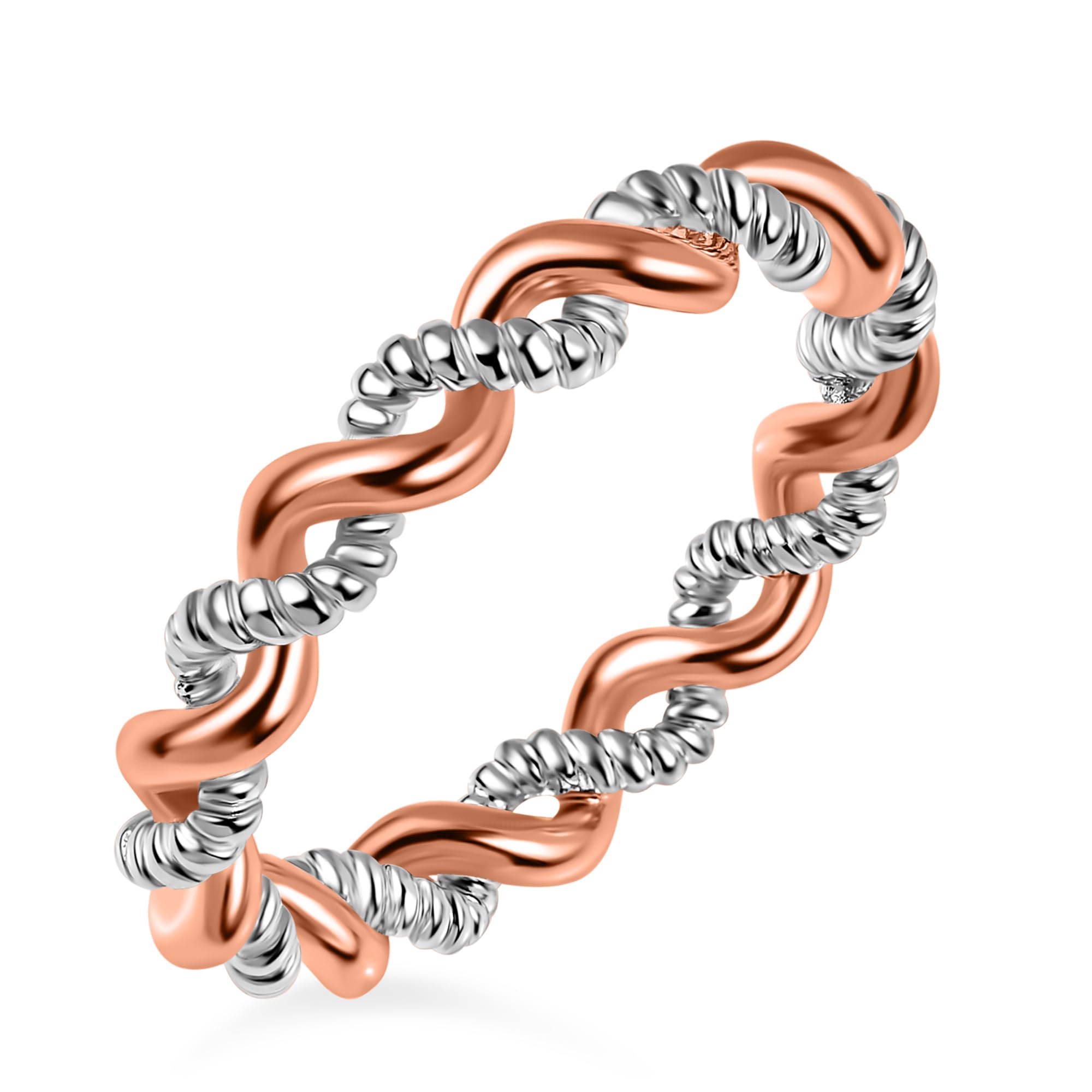 TJC Anello a fascia in argento Sterling 925 per donna e ragazza, placcato oro rosa e giallo platino, Petite, Metallo, Nessuna pietra preziosa