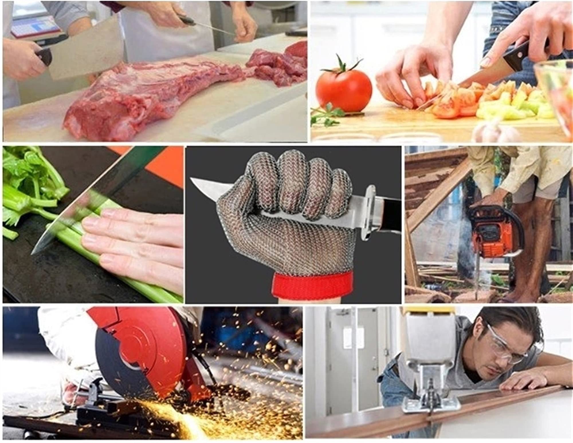 Antiestutado De Acero Inoxidable con 2pcs Guantes, Metal Seguro De Grado Alimenticio, Suave, Cómodo Y Fácil De Limpiar. (Color : Gloves-L, Size : 55X60cm)