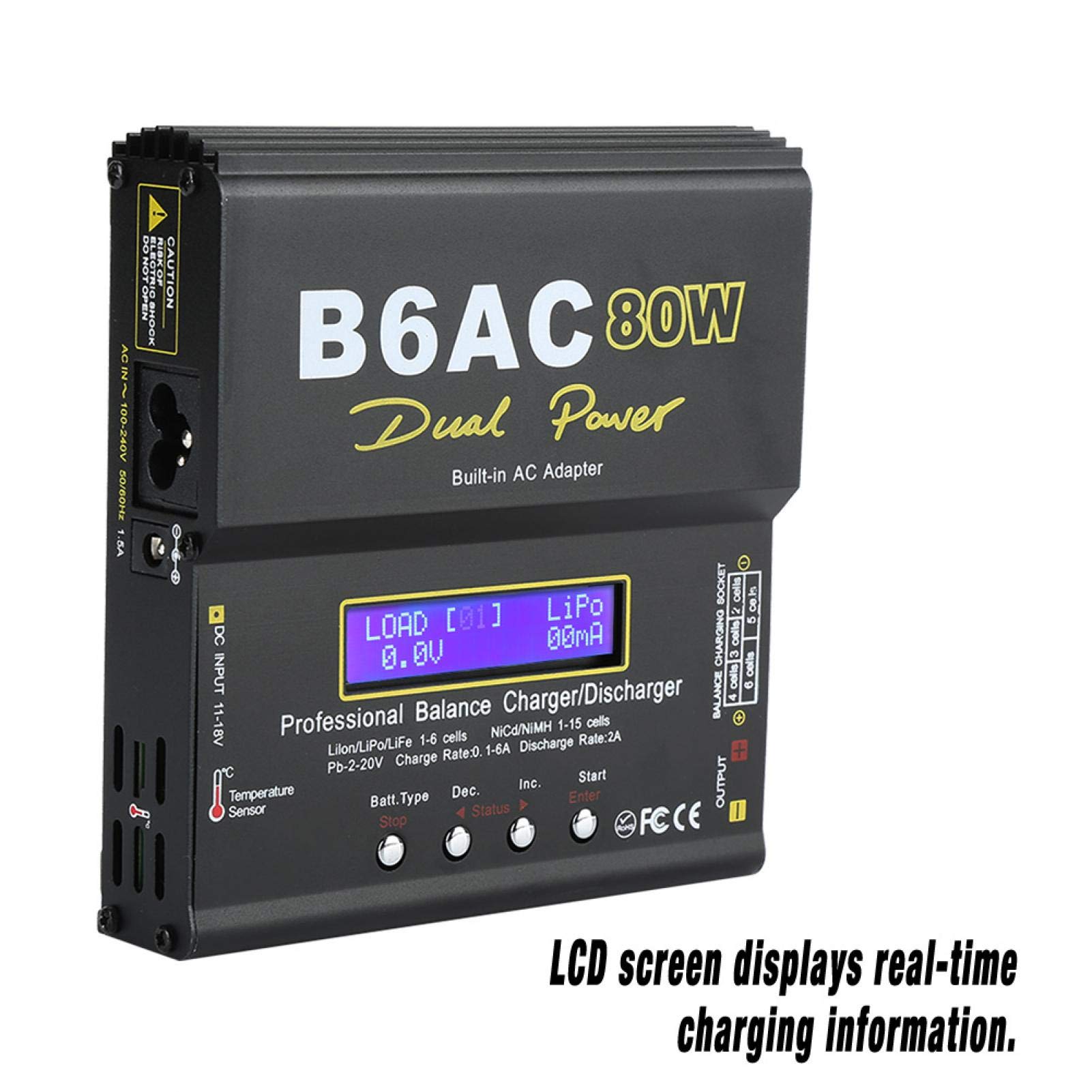 Cargador de equilibrio digital para LCD, cargador de batería, descargador de cargador B6ac de 80 W con circuito de alto rendimiento para batería Li-ion Li-po Nicd Ni-mh Rc