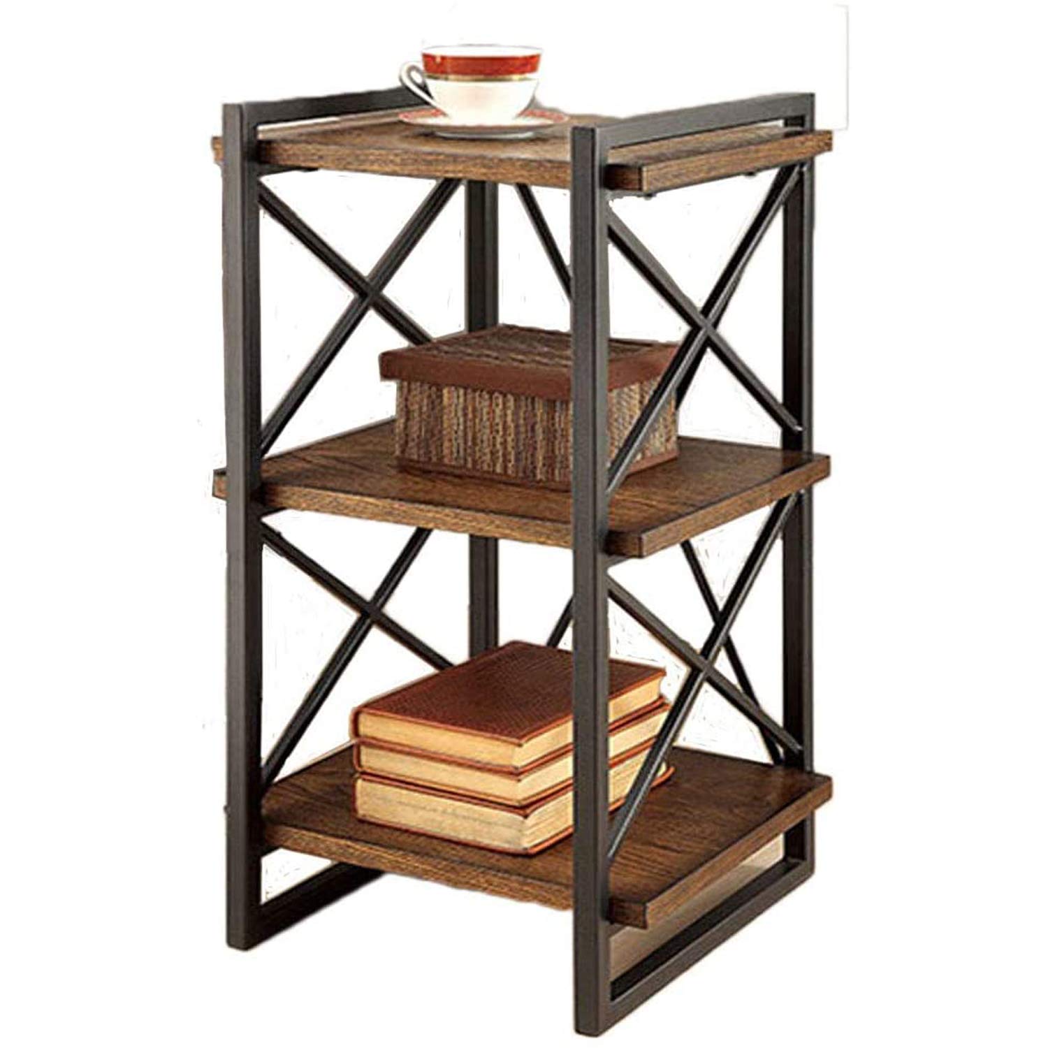 Globally Indian 2 Tier Shelving Unit,Wood and Metal Book Case Black