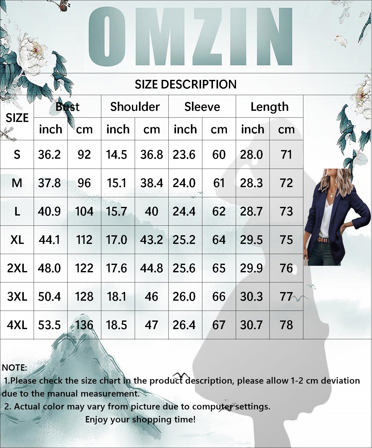 OMZIN Blazer Donna Manica Lunga con Risvolto Giacca da Ufficio Aperta con Tasche Arancione M
