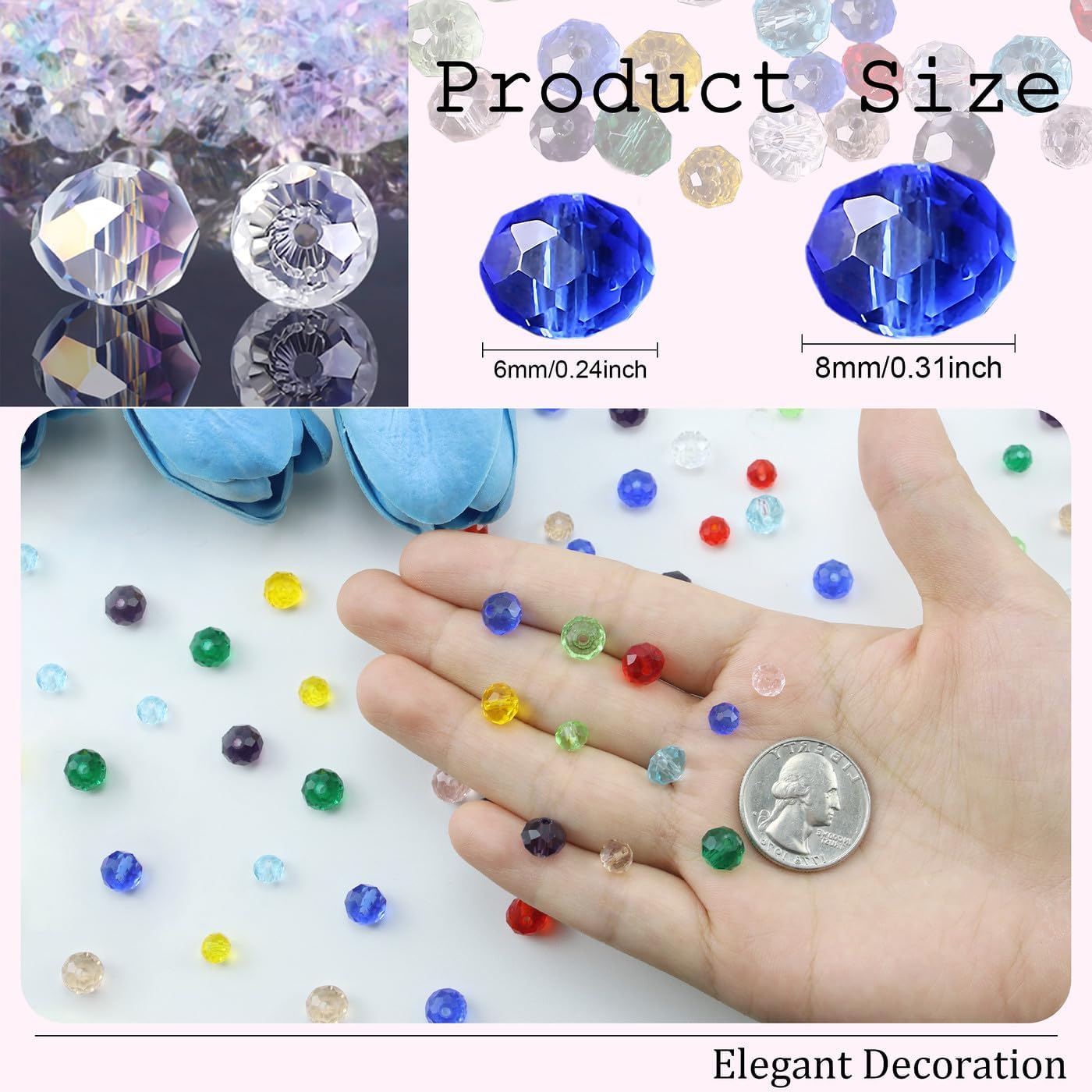 1000Pcs Glass Crystal Beads for Jewelry Making Bracelets Necklace Earring DIY Faceted Shape Decor Loose Rondelle Beads Colorful Assorted Suncatcher Glass Beads for Crafts 6mm 8mm Fresh Color - Image 2