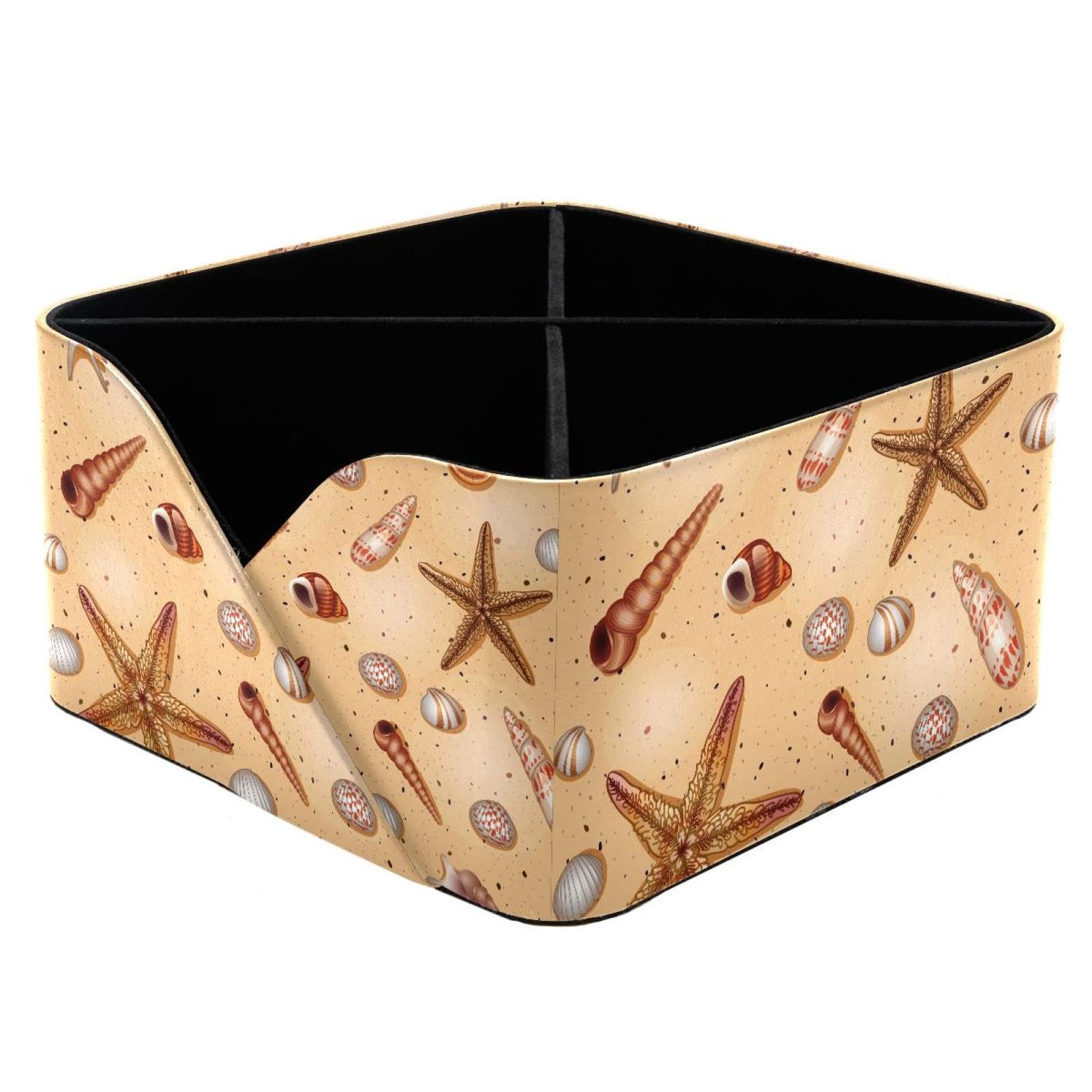 KengjuTesu Starfish Conch Beach Sealife Desktop Organizer Pen Holder, Rectangular Pencil Cup for Office, Study and Makeup Stations