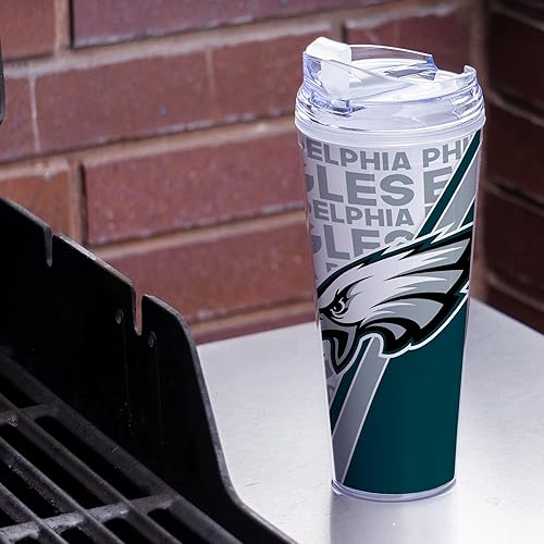 Miniatura 33 de Rico Industries NFL Football - Vaso de acrílico de 24 onzas con tapa con bisagras, vaso de doble pared con licencia oficial para fanáticos de la NFL