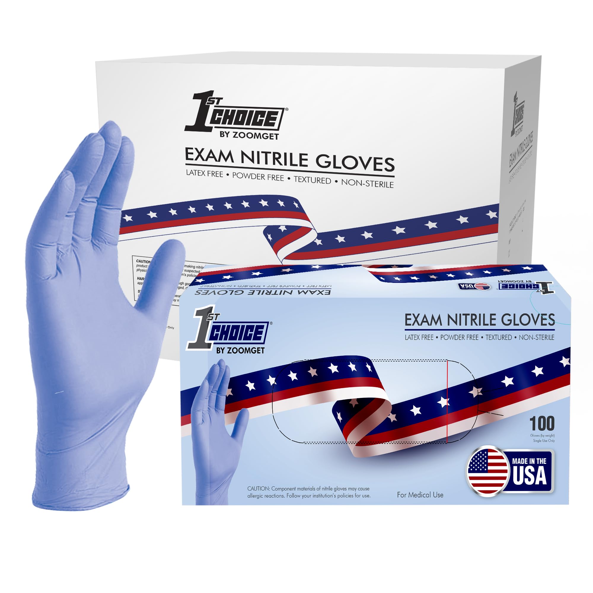 1st Choice 3 Mil Indigo Blue Nitrile Disposable Exam Gloves Made in USA, TAA Compliant Latex Free Medical Grade Cleaning S-XL