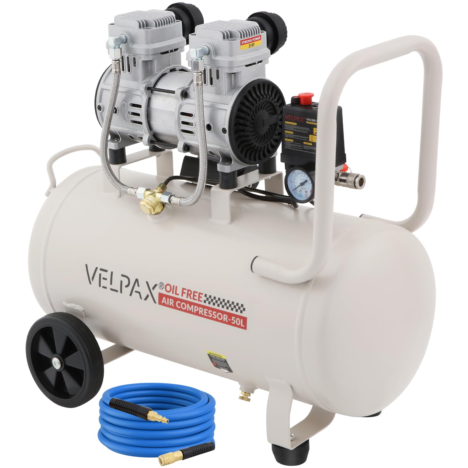 50L Air Compressor, 1500W/2HP Portable Air Compressor, Oil Free 210L/Min@7Bar | Low Noise with 70dB | Compact & Portable for Tyre Inflation, Paint Spraying, Nail Guns & Air Tools