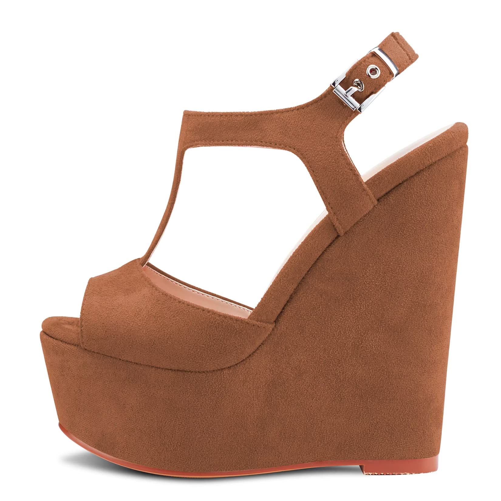 Saekcted Mujer Alto High cuña esparto Plataforma Heel Abierta Punta Sandalias T-strap Correa Tobillo Cierre con Hebilla Fiesta Dress Cute Zapatos