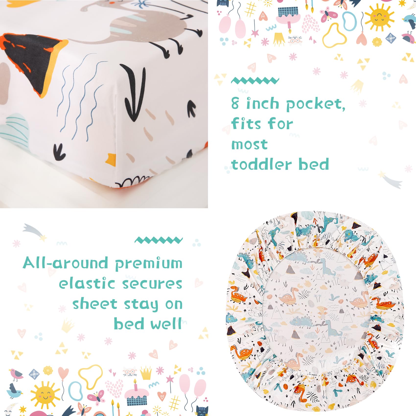 JSD Juego de ropa de cama de 4 piezas para niños pequeños, juego de edredón de microfibra estampado para niñas y niños, incluye sábana encimera, sábana bajera, edredón acolchado y funda de almohada | Juego de edredón de 4 piezas Bed-in-a-Bag, de microfibr