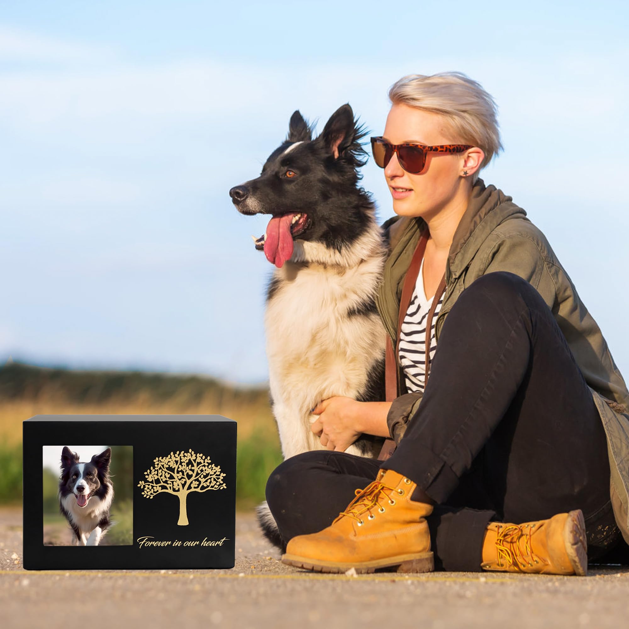 Urne per cani o gatti, cornice portafoto personalizzata e Albero Commemorativo, ceneri in legno, scatola dei ricordi per gatti o cani (25kg)