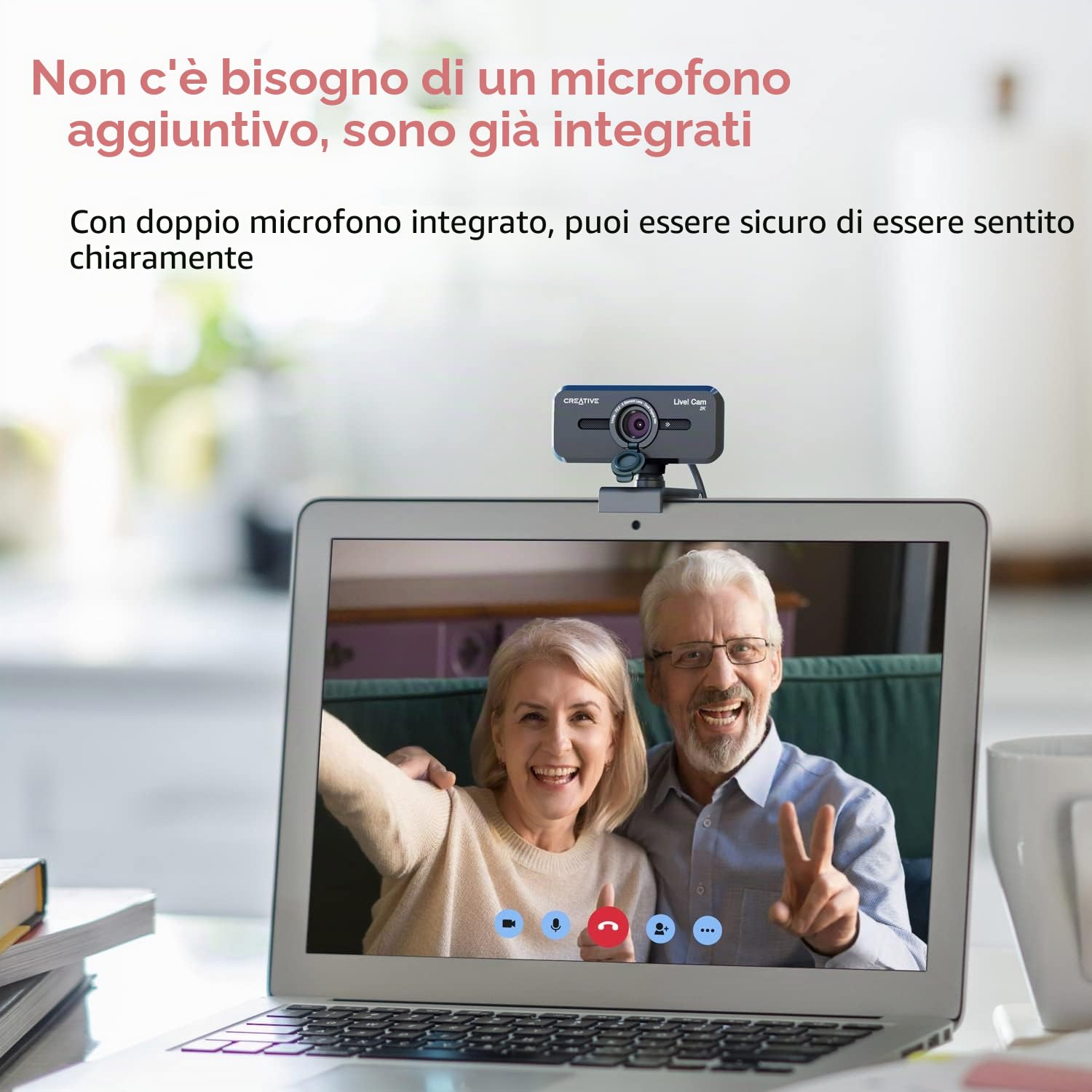 Creative Live E!Cam Sync V3 2K QHD Webcam USB con zoom digitale 4X (4 modalità zoom da grandangolo a stretto ritratto), obiettivo privacy, 2 microfoni per PC e Mac
