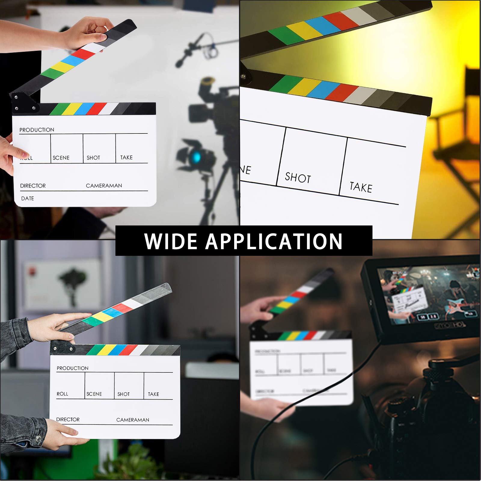 30x24cm Acrylique Blanc Clap Cinéma Film Cut Action Scène Clapper Board Ardoise, Scènes D'action Cut Clapper Ardoise avec Perche pour Publicité Vidéo
