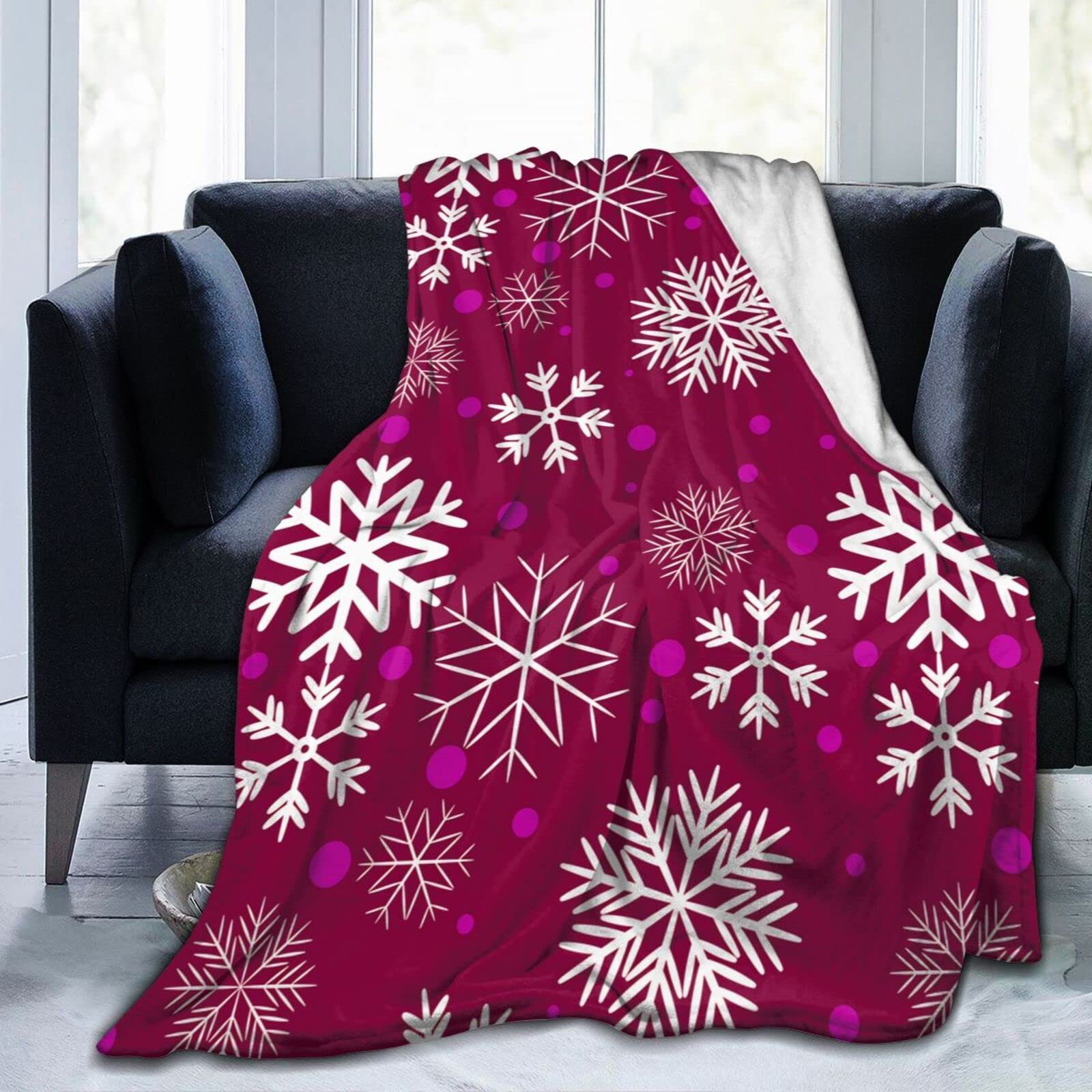 Lsjuee Christmas Snowflakes Throw Blanket Warm Cozy Blankets Lightweight Soft Cozy Flannel Winter Holiday Blanket for Sofa Couch Bed Office Xmas Gift 60"X50"