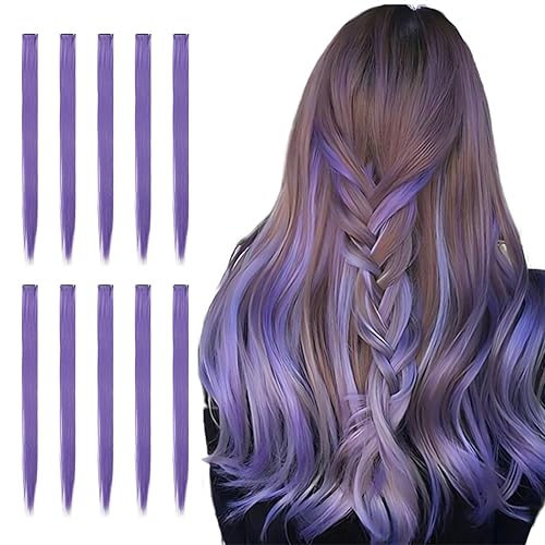 Sofeiyan 10 extensiones de cabello de colores con reflejos, extensiones de cabello sintético lacio de 22 pulgadas para mujeres, niños y niñas,
