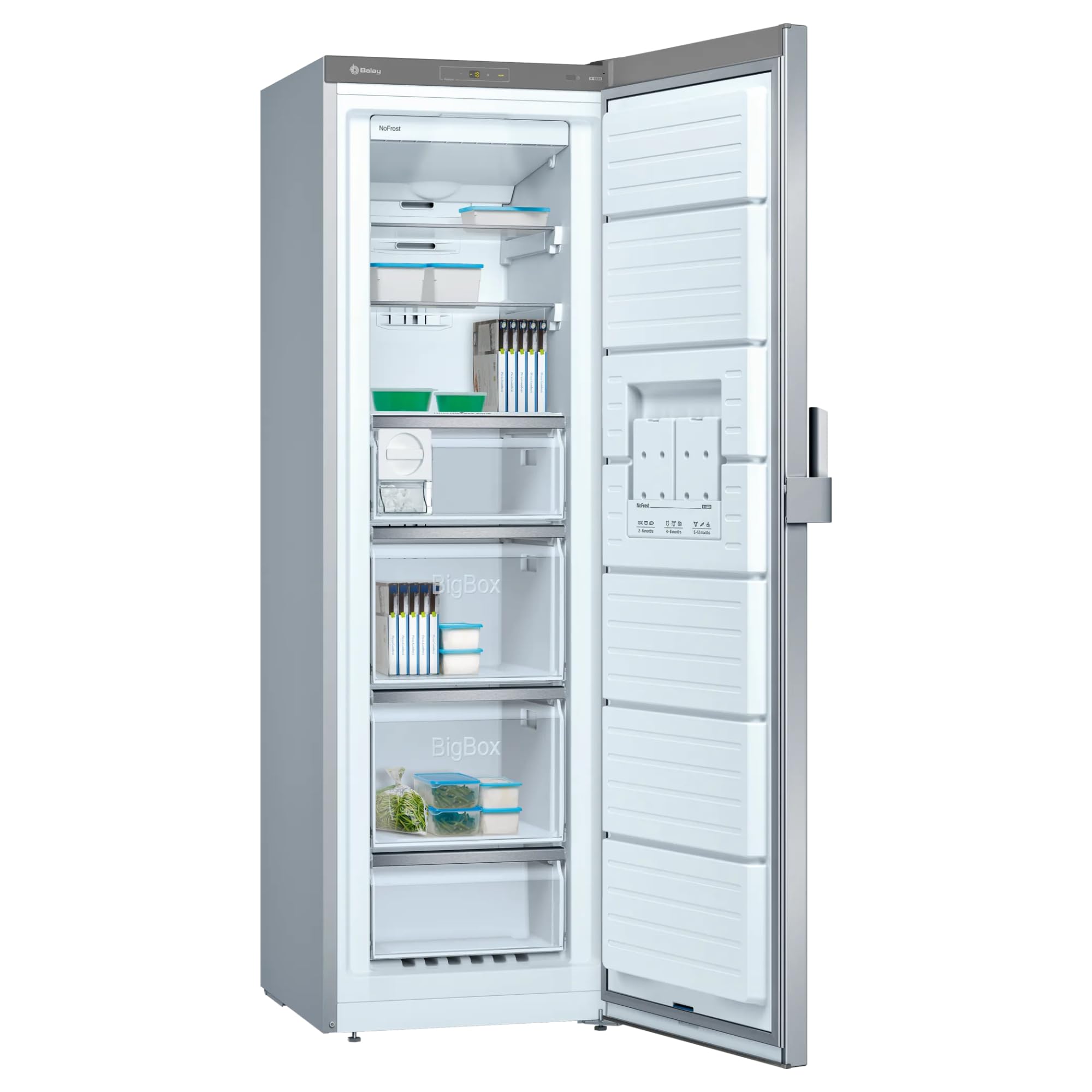 Balay - Congelador vertical, Libre Instalación, 60 cm. de ancho, 1 Puerta, NoFrost, Cubitera integrada, Acero, 3GFE568XE