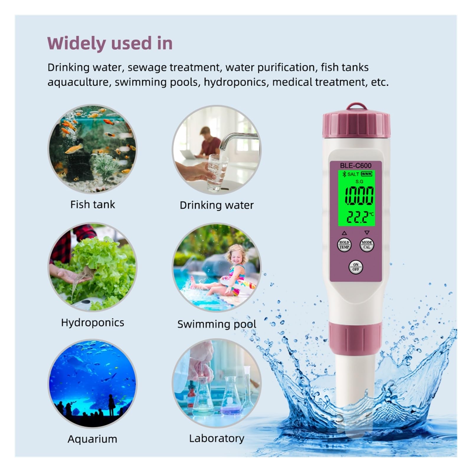 miernik PH, 7 w 1 temperatura ORP EC TDS zasolenie SG miernik PH Online Blue Tooth tester ści wody kontrola aplikacji do akwarium laboratoryjnego do picia