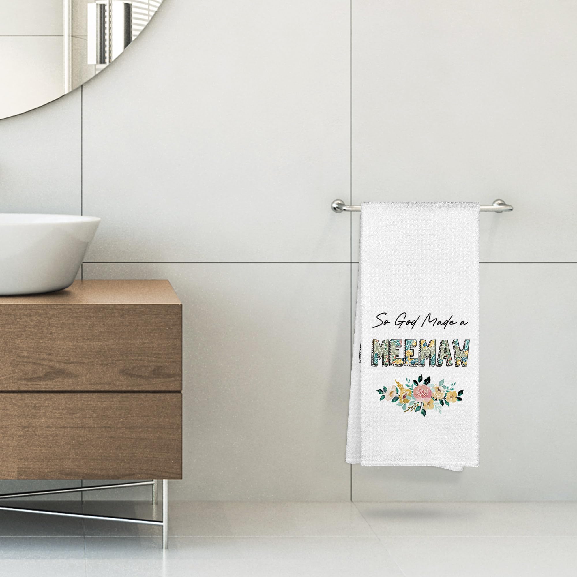 Funny Meemaw Gifts Kitchen Towels Decorative 16x24, So God Made a Meemaw Dish Towels Cloths Dishcloths Tea Towel Gifts for Grandma Grandmother Bathroom Kitchen Hand Towel Decor