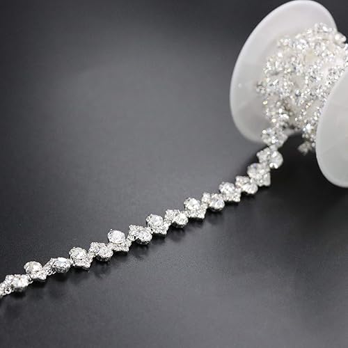 Miniatura 4 de Jerler Borde de diamantes de imitación, aplique de cadena de diamantes de imitación, ideal para decoración de bricolaje y adornos de ropa de boda,