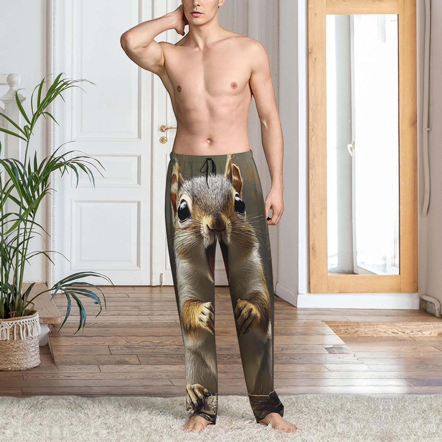 Mens Pajama Pants Soft Lounge Sleep Pant Squirrel Funny Animal Pajama Pants Men Pjs Bottoms with Pockets