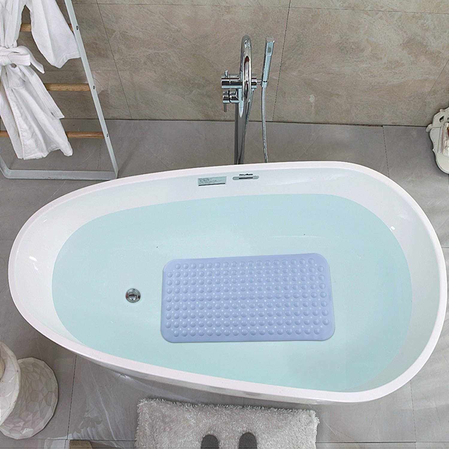 YINENN Bath Tub Shower Mat 31x15.5 Inch Non-Slip and Latex Free,Bathtub Mat with Suction Cups,Machine Washable Bathroom Mats with Drain Holes (Light Blue): Health & Personal Care
