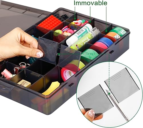 Miniatura 15 de Caja organizadora grande de plástico de 24 rejillas divisores ajustables, caja de almacenamiento transparente para joyas, manualidades, cintas