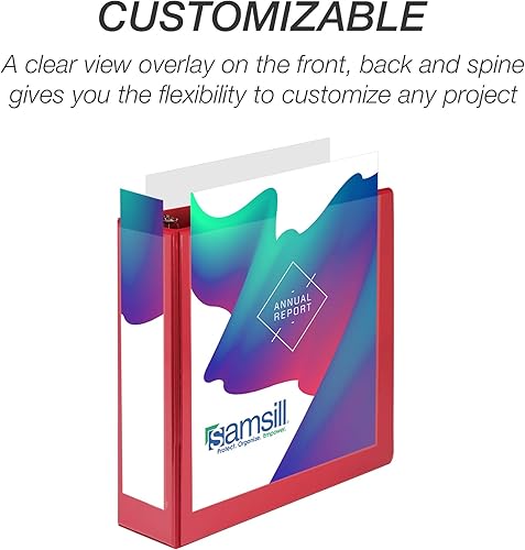 Vista 110 de Samsill (MP128587) - Carpeta de 3 anillos redondos de 3 pulgadas, fabricada en los EE. UU., con cubierta transparente personalizable para insertos