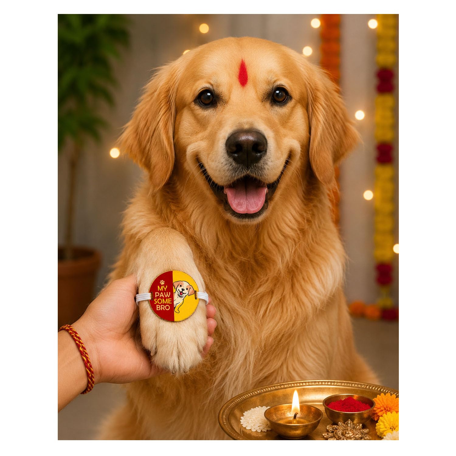 Pupmeo Dog Rakhi – Traditional Festive Rakhi for Dogs | Adjustable Soft & Comfortable | Lightweight & Reusable (Color May Vary) (Paw Some Bro Rakhi)-image-0